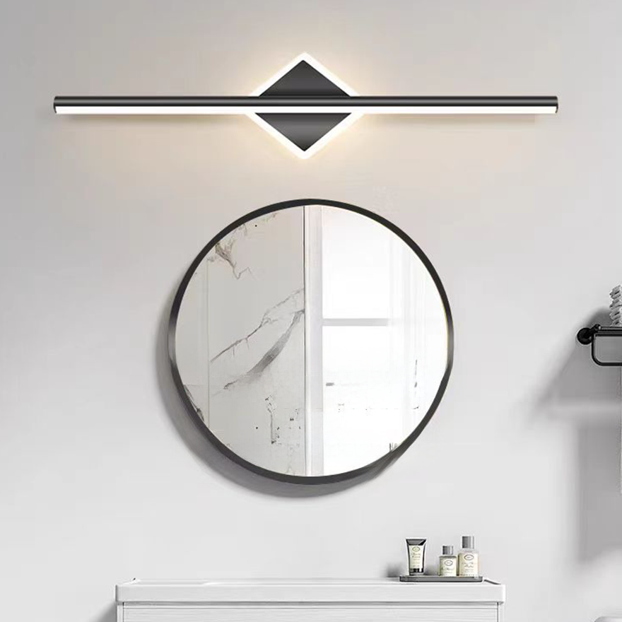 Minimalist Metal And Silicagel Linear Bathroom Mirror Wall Lamp, Black/Gold, Trichromatic Light