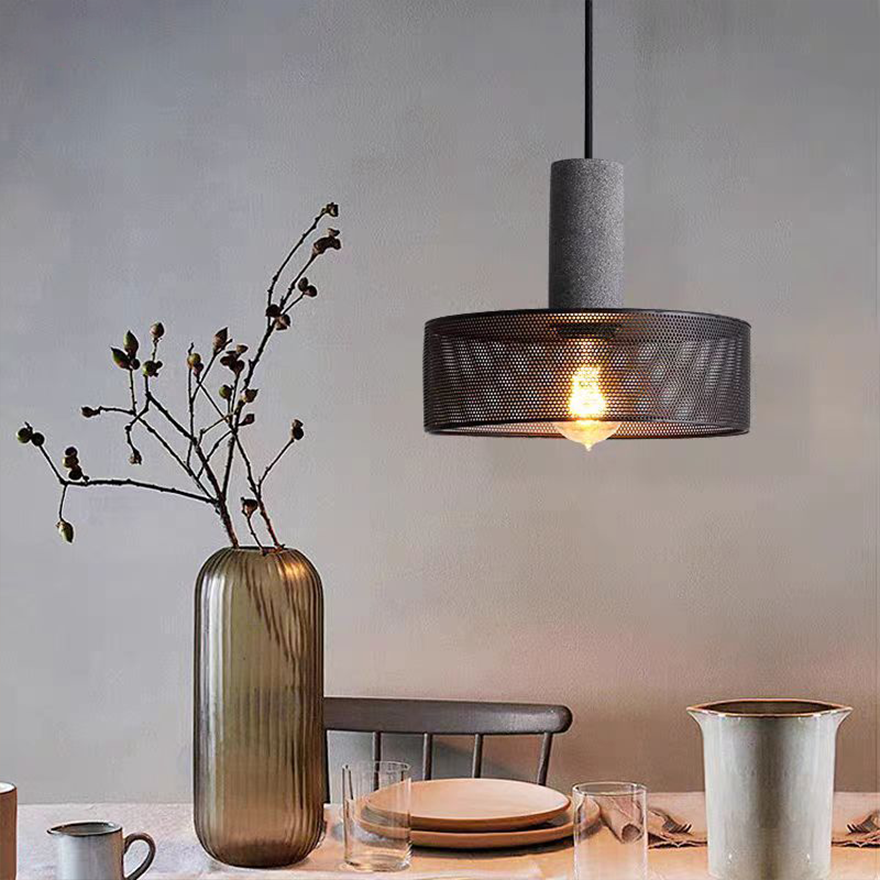 Industrial Metal And Cement Geometric Dining Room Pendant Light, Grey