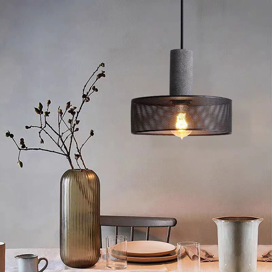 Industrial Metal And Cement Geometric Dining Room Pendant Light, Grey