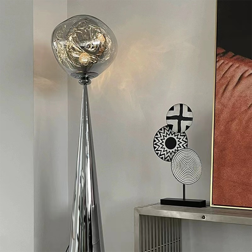 Designer Metal And Acrylic Rocky Bedroom Floor Lamp, Chrome/Gold/Rose/gold/Smoke/Grey