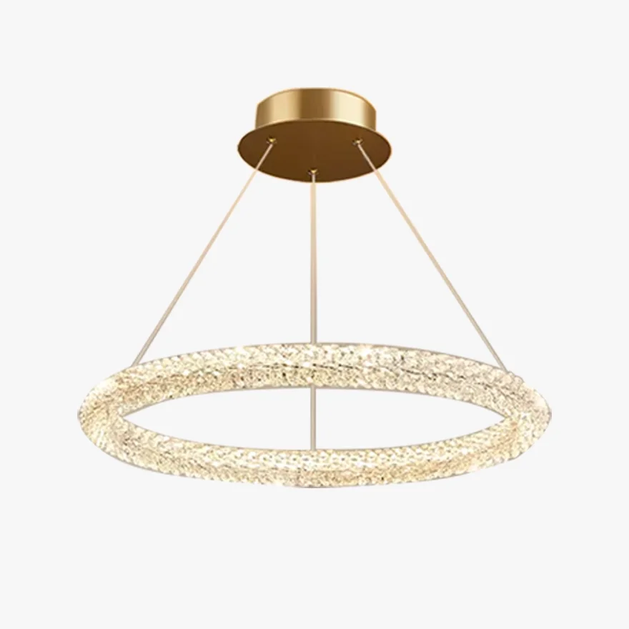 Art Deco Metal And Crystal Ring Living Room Chandelier Pendant Light, Gold