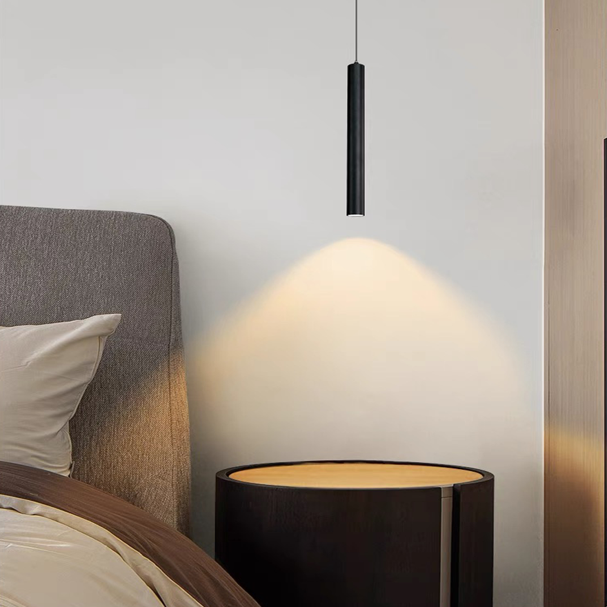 Minimalist Metal Cylindrical Bedroom Pendant Light, Black