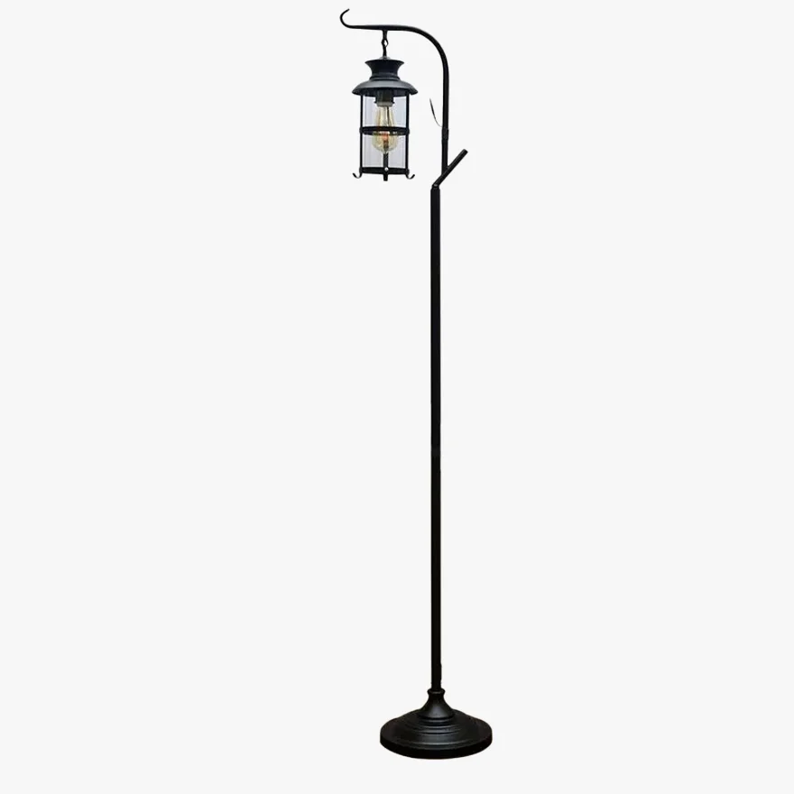 Art Deco  Metal And Glass Lantern Children's Room Floor Lamp, Black/White