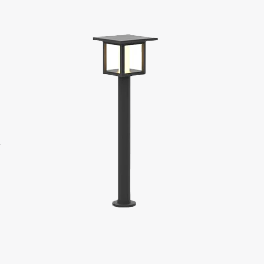 Modern Metal And Glass Square Outdoor Bollard Light, Black