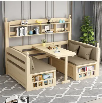 Solid Wood Sofa Bed With Desk and Book Shelf