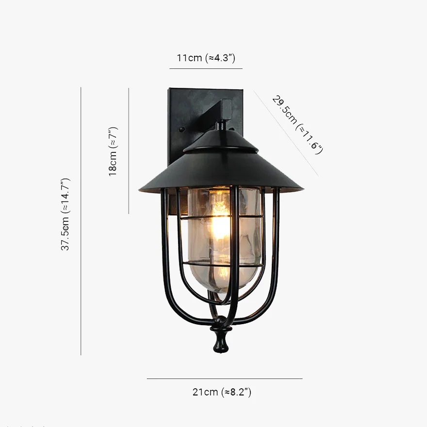 Retro Metal And Glass Lantern Outdoor Wall Lamp, Black