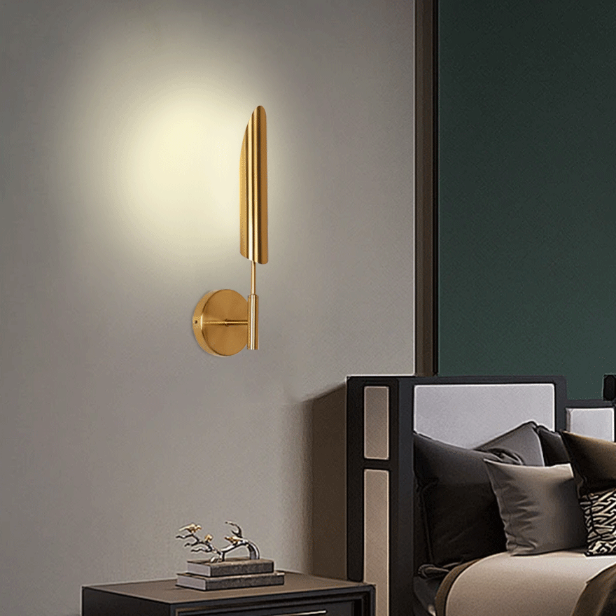 Modern Metal And Glass Cylindrical Bedroom Wall Lamp, Gold