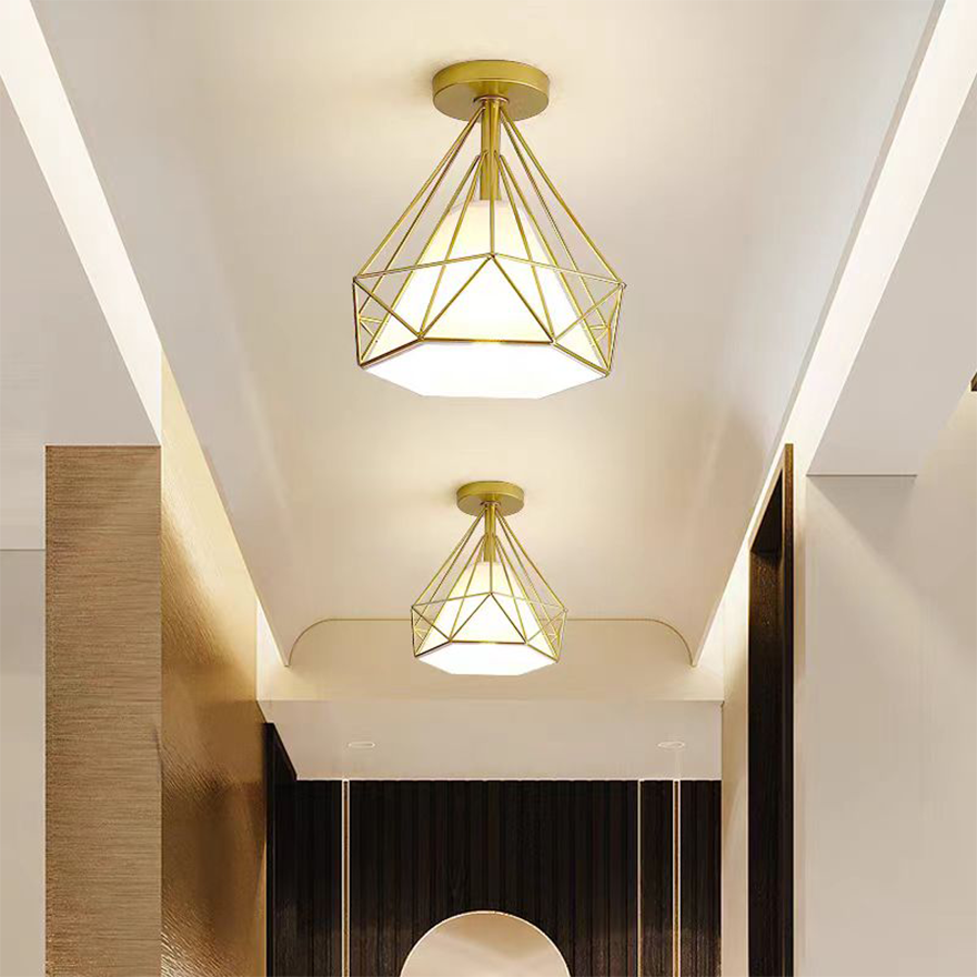 Modern Metal Geometric Hallway Celing Light, Black/Gold, Trichromatic Light