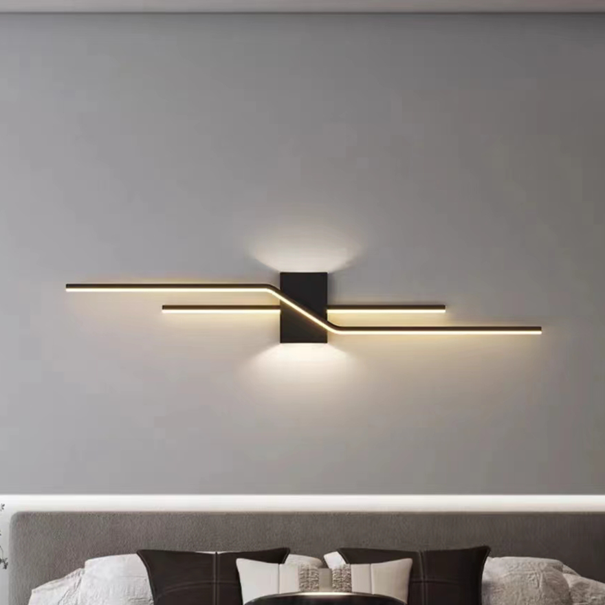 Minimalist Metal And Acrylic Linear Bedroom Wall Lamp, Black/White, Trichromatic Light