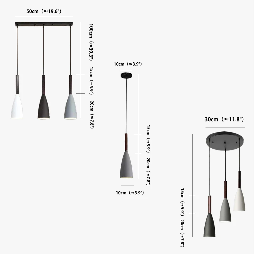 Nordic Metal And Wood Conical Kitchen Pendant Light, Black/White/Gray/Mix