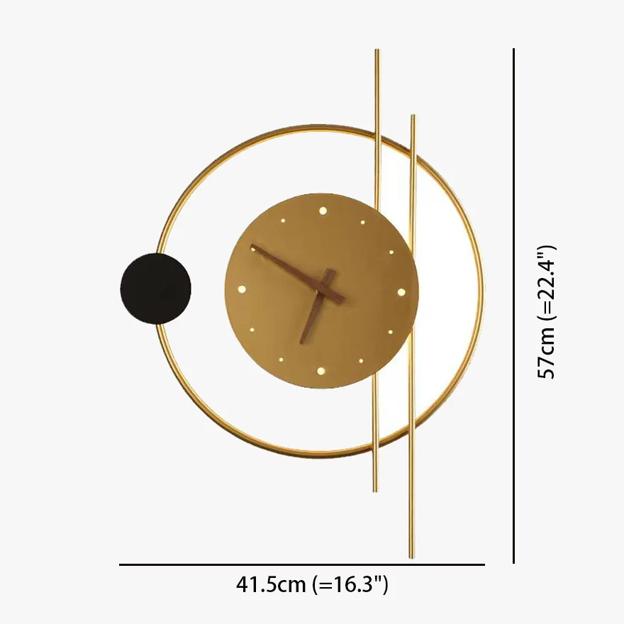 Designer Metal And Acrylic Clock Dining Room Wall Lamp, Black/Gold