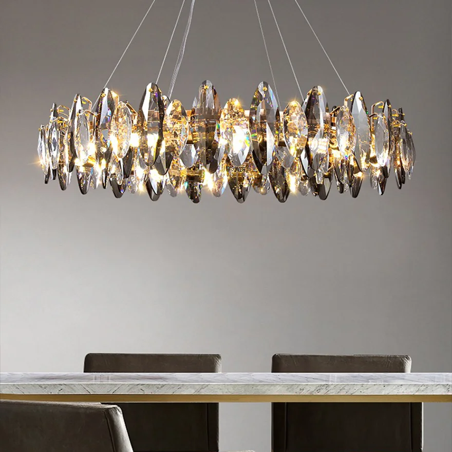 Royal Copper And Crystal Ring Bedroom Chandelier Pendant Light, Gold