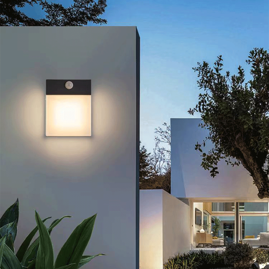 Modern Metal And Acrylic Square Outdoor Wall Lamp, Black-White