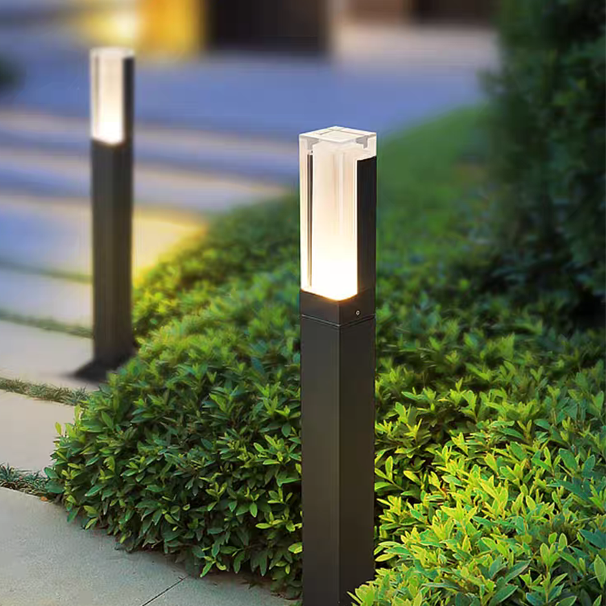 Minimalist Metal And Acrylic Square Garden Outdoor Pillar Light, Black