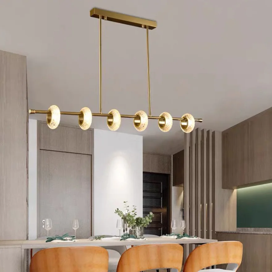 Designer Metal And Acyli Linear Kitchen Island Pendant Light, Gold