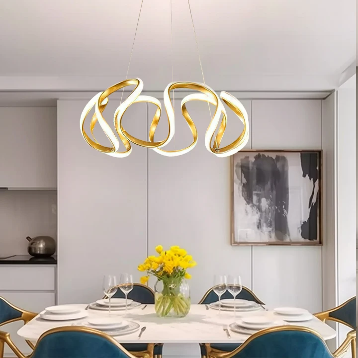 Modern Metal And Acrylic Wave Dining Room Pendant Light, Brown/Gold/Gray