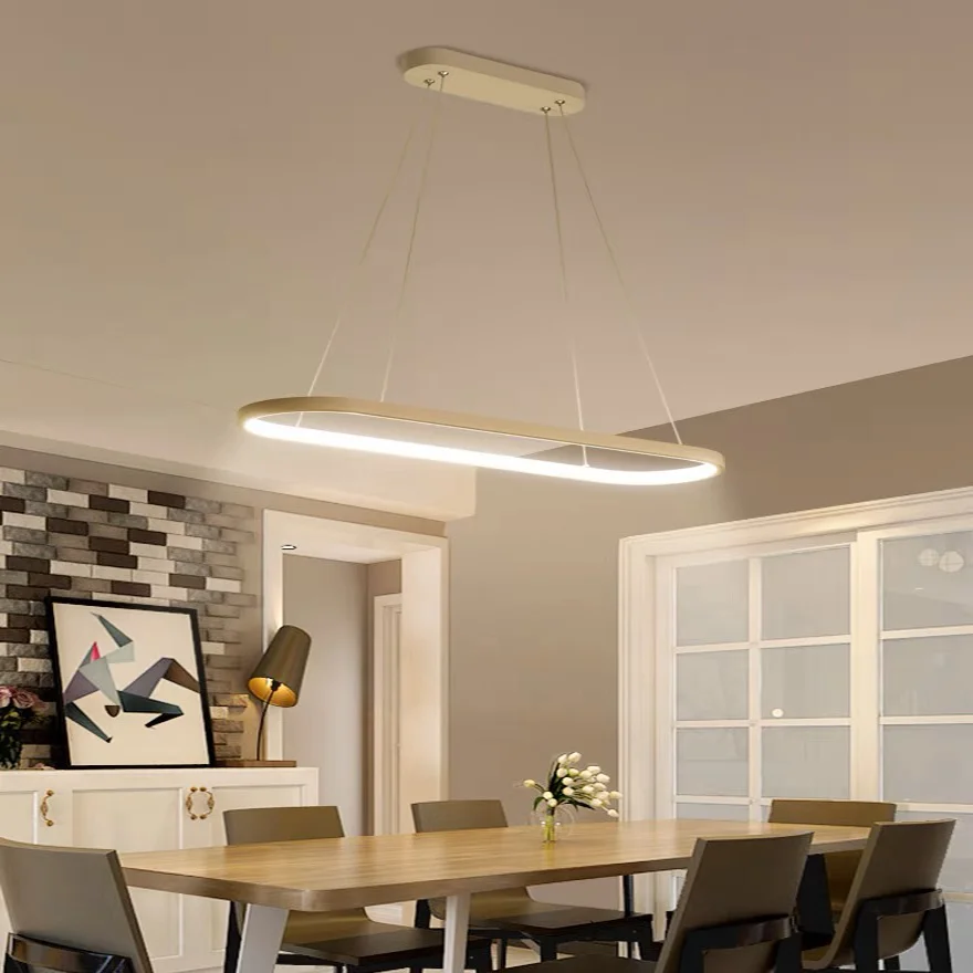 Modern Metal Elliptical Dining Room Pendant Light, Black/Gold/White