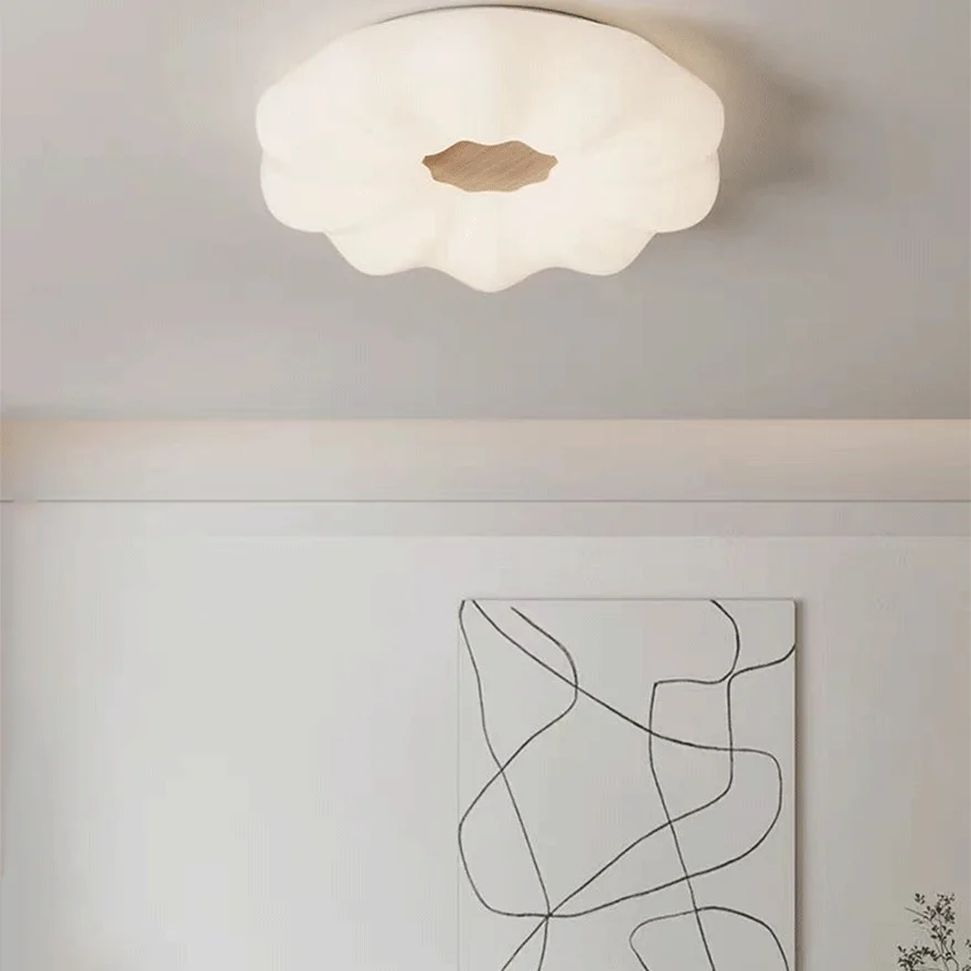 Designer Wooden And Acrylic Cloudy Living Room Ceiling Light, White