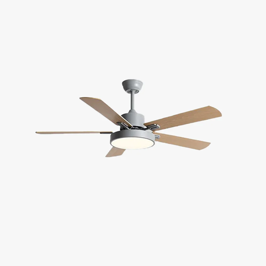 Morandi Metal And Acrylic Round Bedroom  Ceiling Fan with Light, Black/Blue/Grey/White, Trichromatic Light