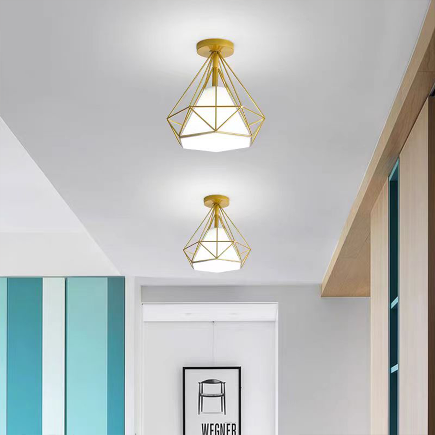 Modern Metal Geometric Hallway Celing Light, Black/Gold, Trichromatic Light