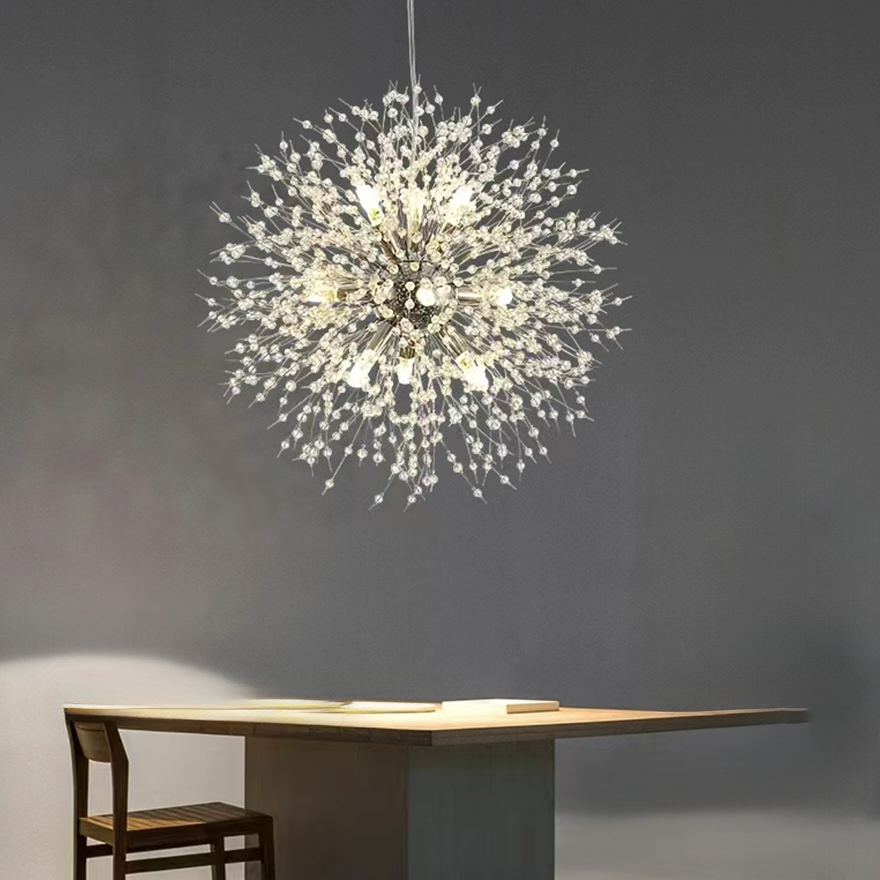 Modern Metal And Acrylic Dandelion Bedroom Pendant Light, Chrome/Gold