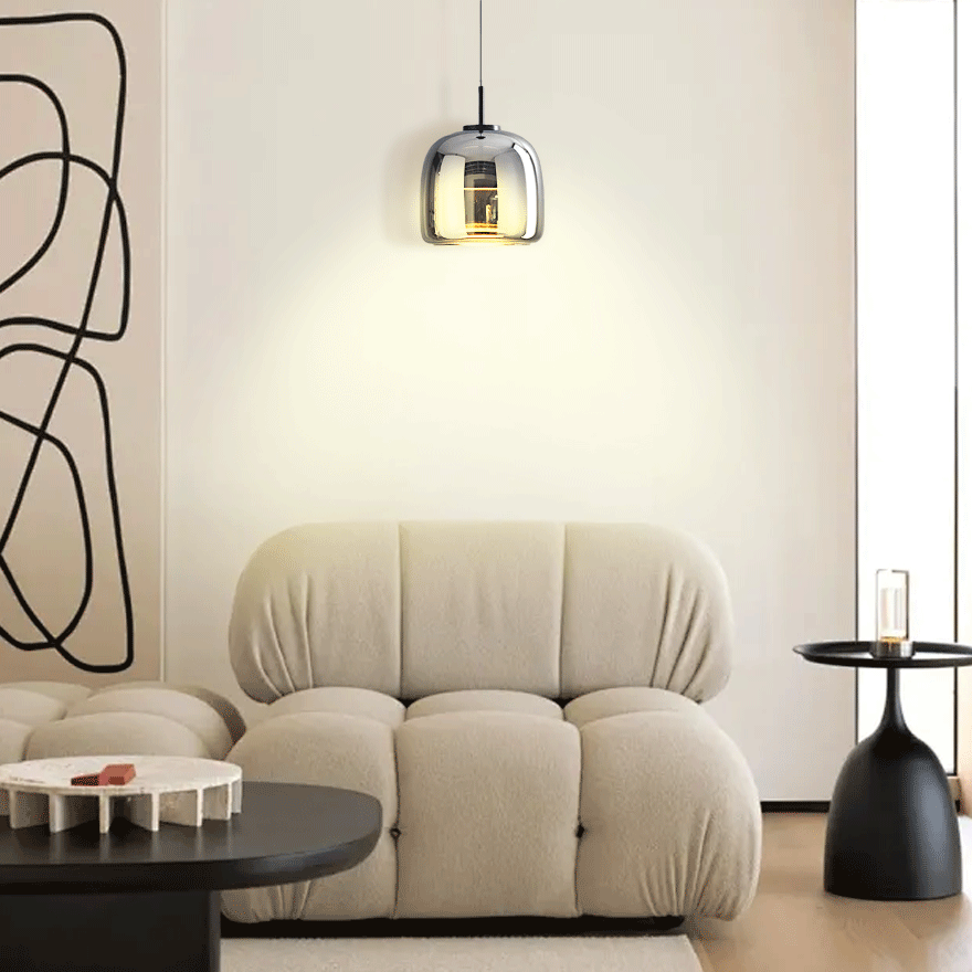 Classical Metal And Glass Drum Living room Pendant Light, Amber/Clear/Smoky Grey, Adjustable