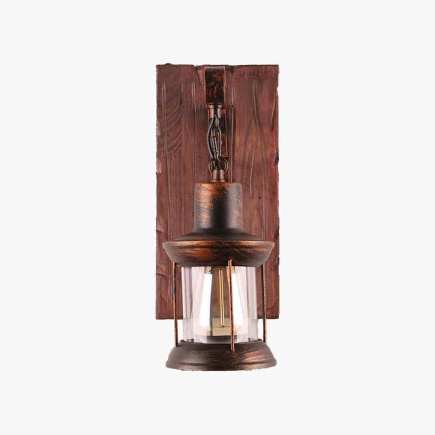 Retro Metal And Wooden Lantern Dining Room Wall Lamp, Black/Bronze