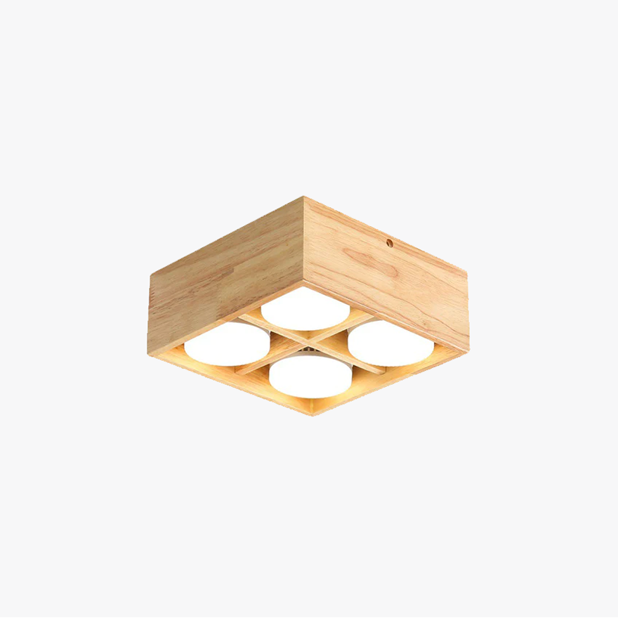 Unusual Wooden And Acrylic Square Bedroom Ceiling Light, Burlywood, Trichromatic Light