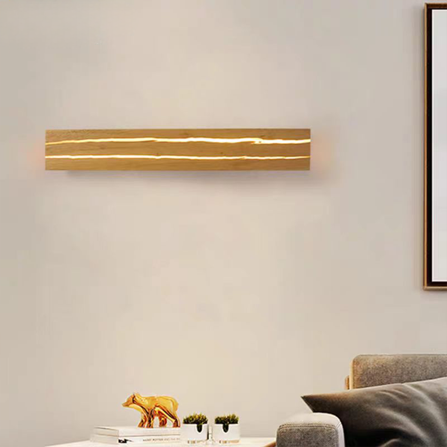 Unusual wooden Rectangular Bedroom Wall Lamp, Burlywood, Trichromatic Light