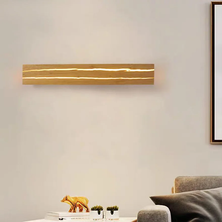 Unusual wooden Rectangular Bedroom Wall Lamp, Burlywood, Trichromatic Light