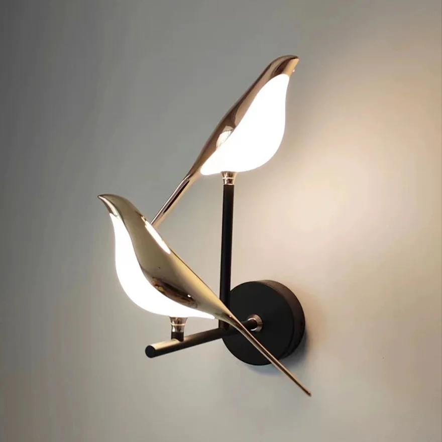 Art Deco Metal And Acrylic Magpie Bird Bedroom Wall Lamp, Gold