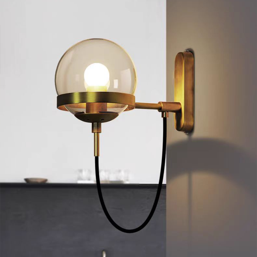 Retro Metal And Glass Globular Bedroom Wall Lamp, Black/Bronze