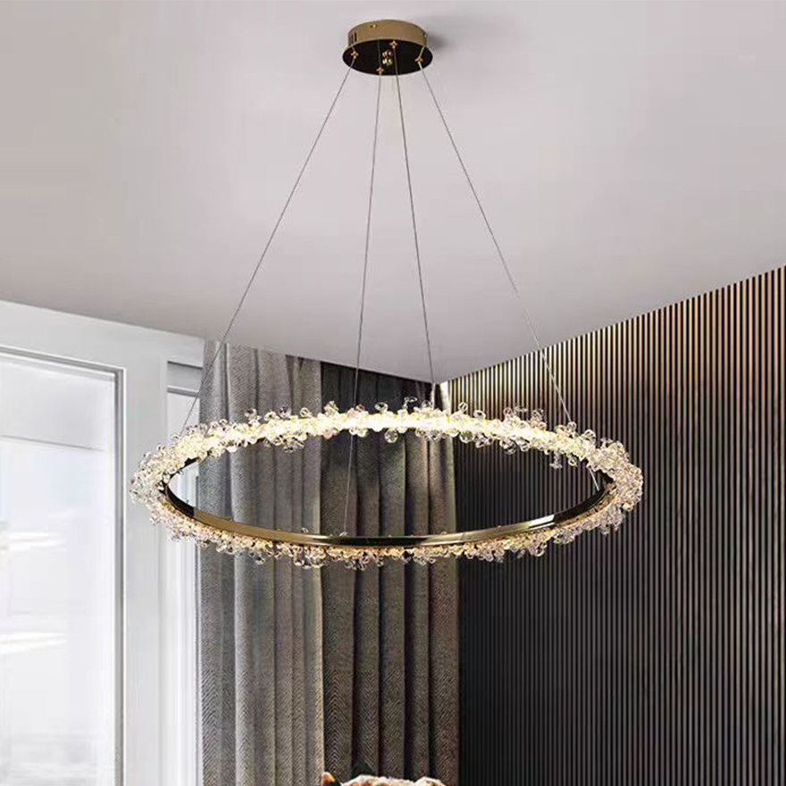 Royal Metal And Crystal Annular Living Room Chandelier Pendant Light, Gold