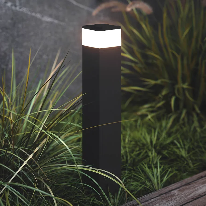 Modern Metal Cylindrical Outdoor Path Light, Black