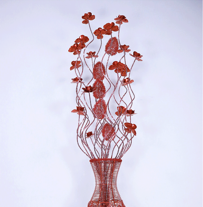 Art Deco Metal  Flower Vase Living Room Floor Lamp, Red