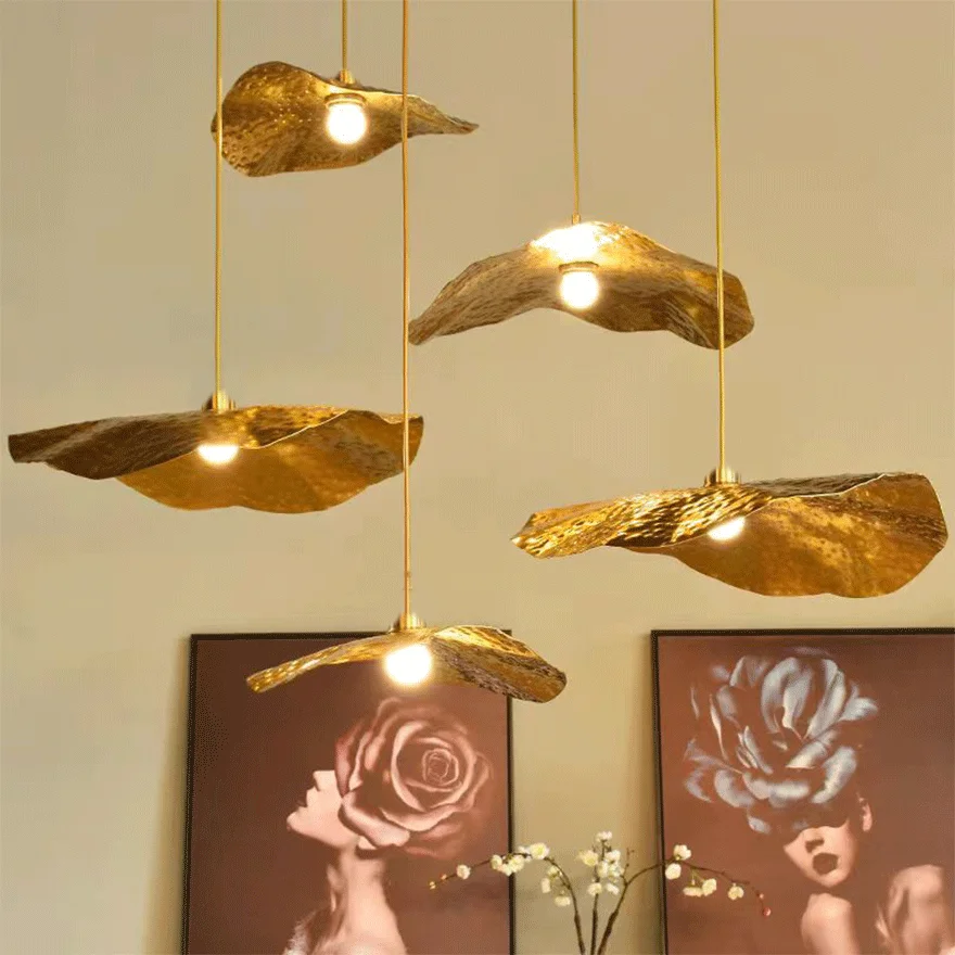 Nordic Metal Lotus Leaf Bedroom Chandelier Pendant Light, Brown