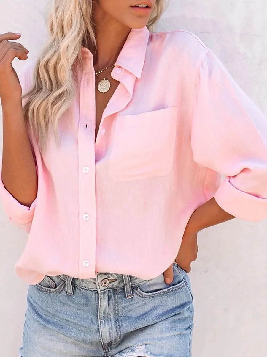 Round Neck Casual Loose Solid Color Long Sleeve Blouse