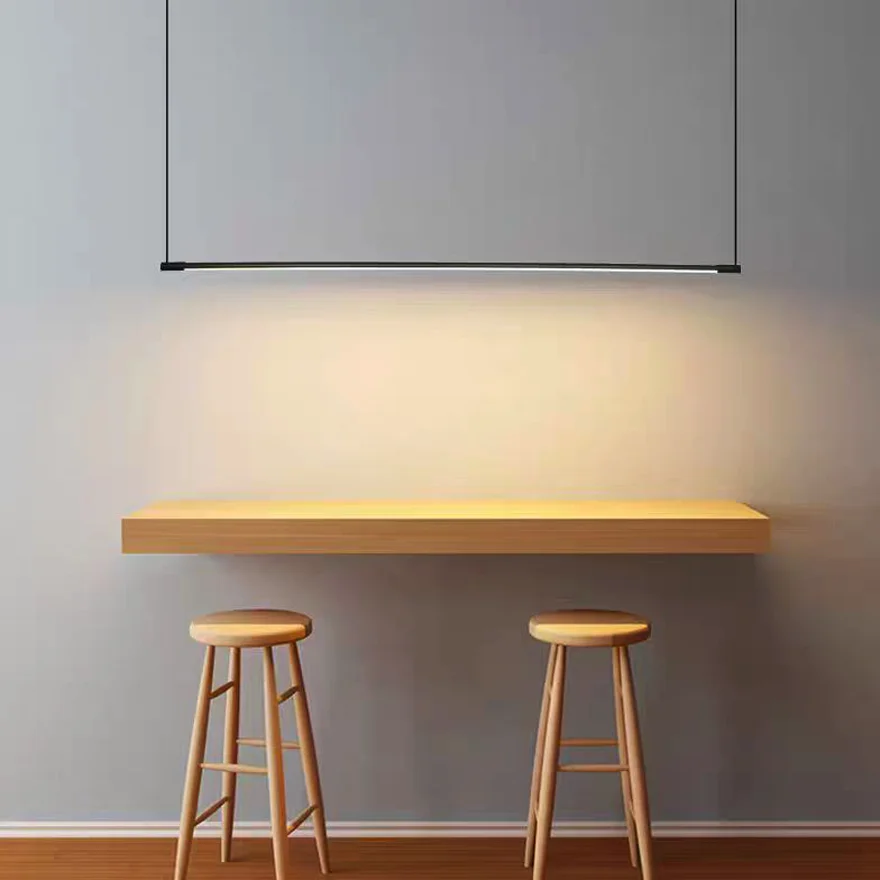 Minimalist Metal And Acrylic Linear Bedroom Pendant Light, Black, Trichromatic Light