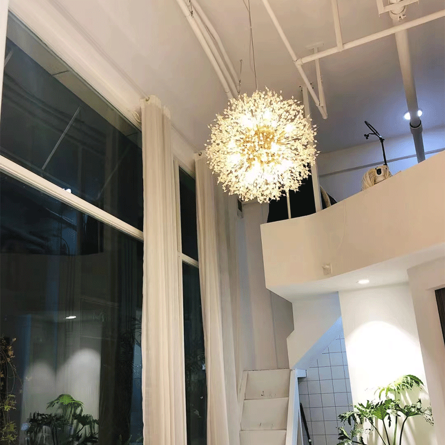 Modern Metal And Crystal Dandelion Bedroom Chandelier Pendant Light, Chrome/Gold