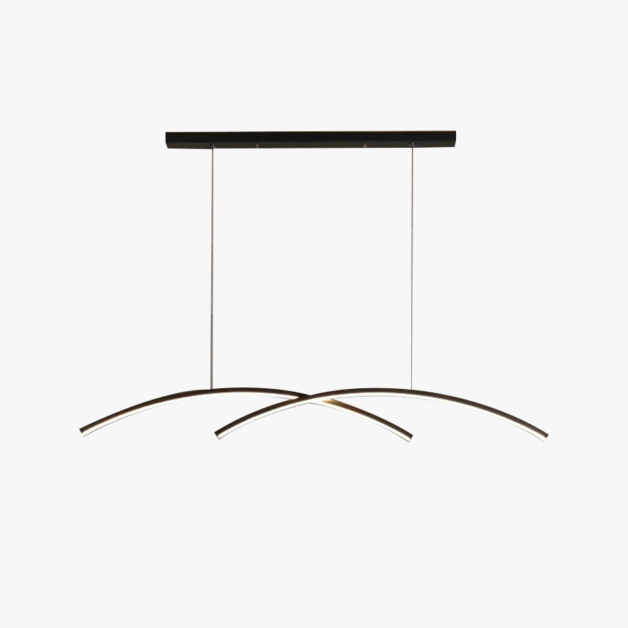 Minimalist Metal Double Curve Dining Room Pendant Light, Black/Gold, Trichromatic Light