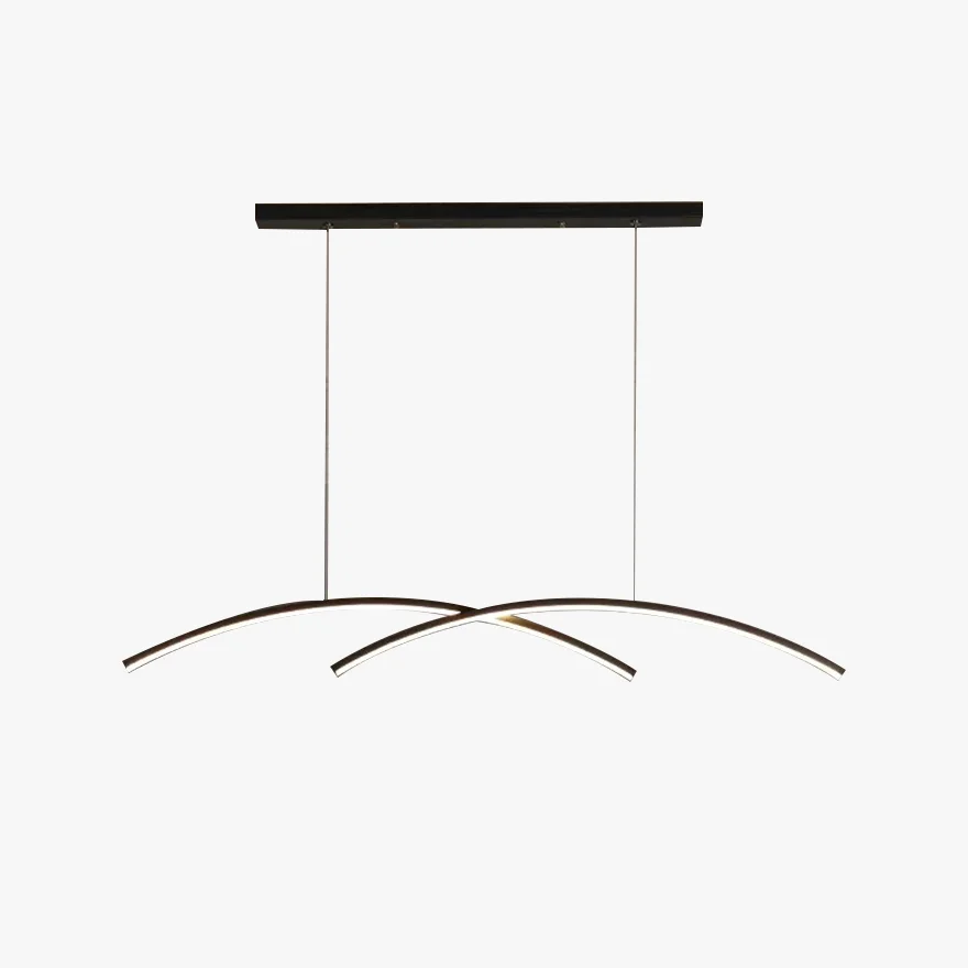 Minimalist Metal Double Curve Dining Room Pendant Light, Black/Gold, Trichromatic Light