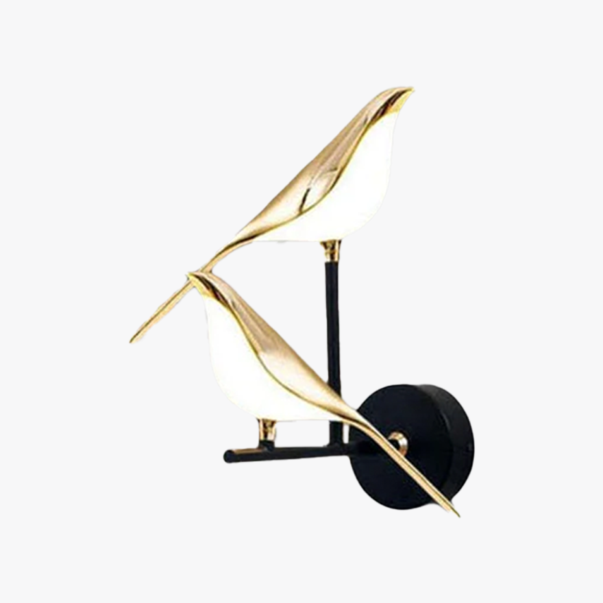 Art Deco Metal And Acrylic Magpie Bird Bedroom Wall Lamp, Gold