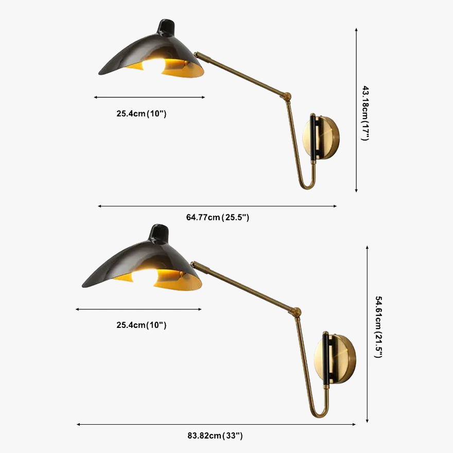 Minimalist Metal Hooded Living Room Wall Lamp, Black/Black-Gold