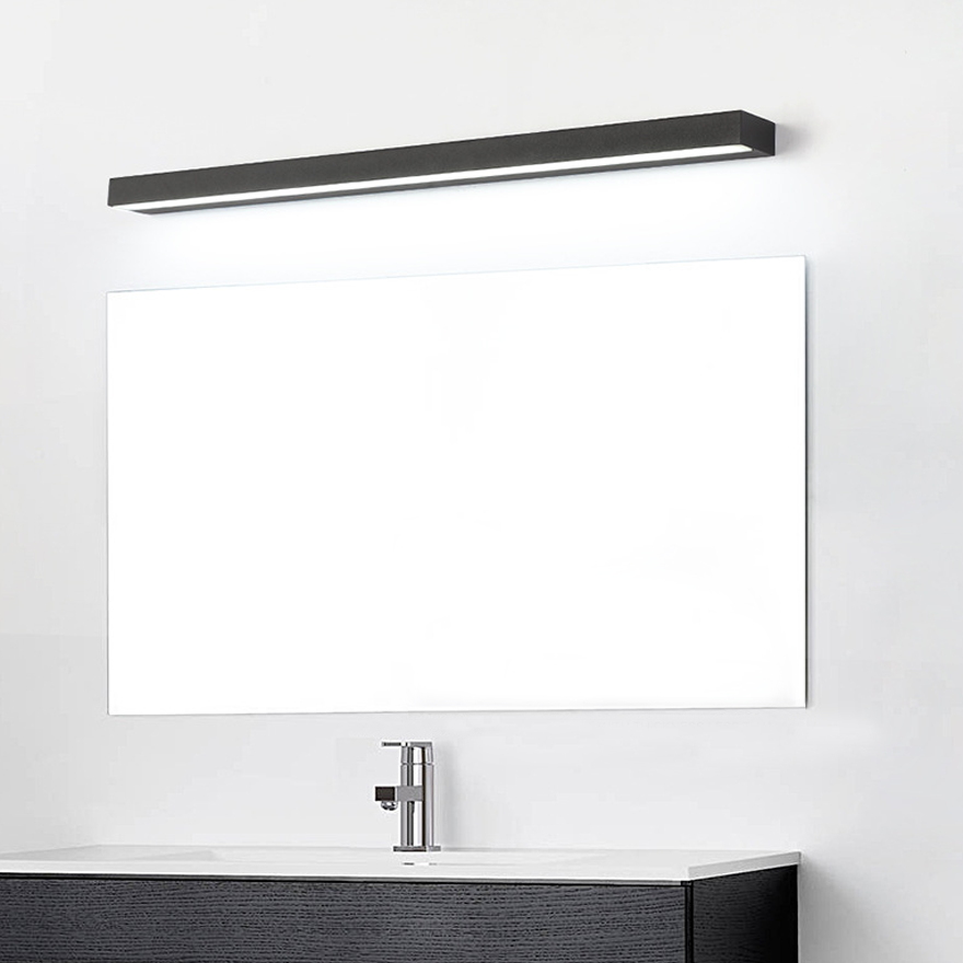 Minimalist Metal And Acrylic Rectangular Bathroom Mirror Front Wall Lamp, Black