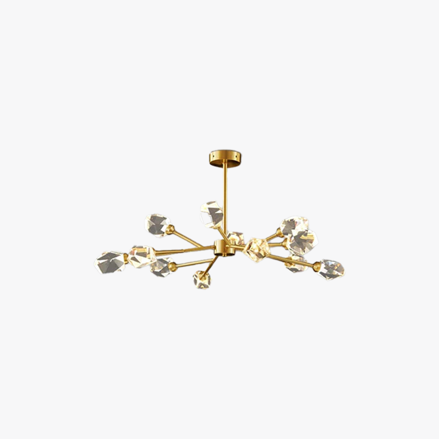 Modern Metal And Crystal Uneven Bedroom Chandeliers Pendant Light, Gold, Trichromatic Light