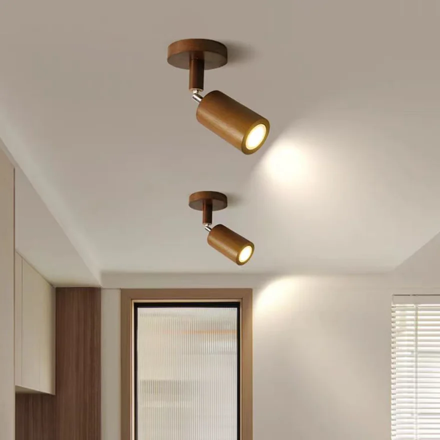 Unusual Metal And Wooden Cylindrical Dining Room Wall Lamps, "Log Color/Walnut/Natural Wood