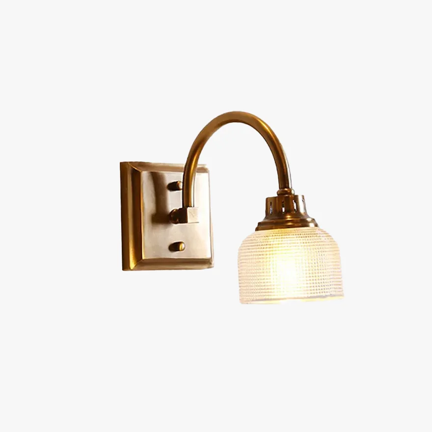 Retro  Metal And Glass Bowled Bedroom Wall Lamp, Brass