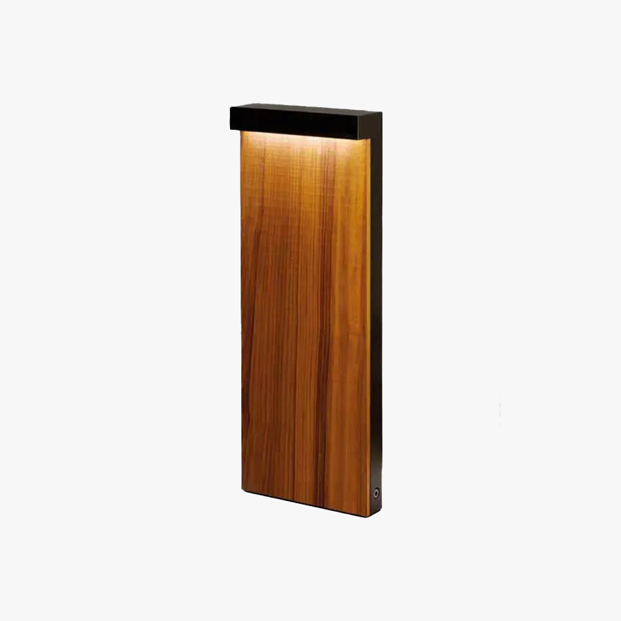 Minimalist Metal Rectangular Terrace Outdoor Lamp, Natural Wood