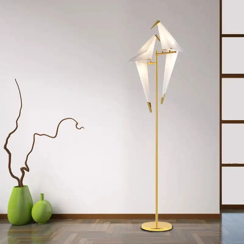 Contemporary Metal Bird Indoor Floor Lamp, Gold