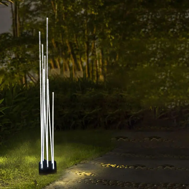 Art Deco Metal Linear Outdoor Floor Lamps, Clear